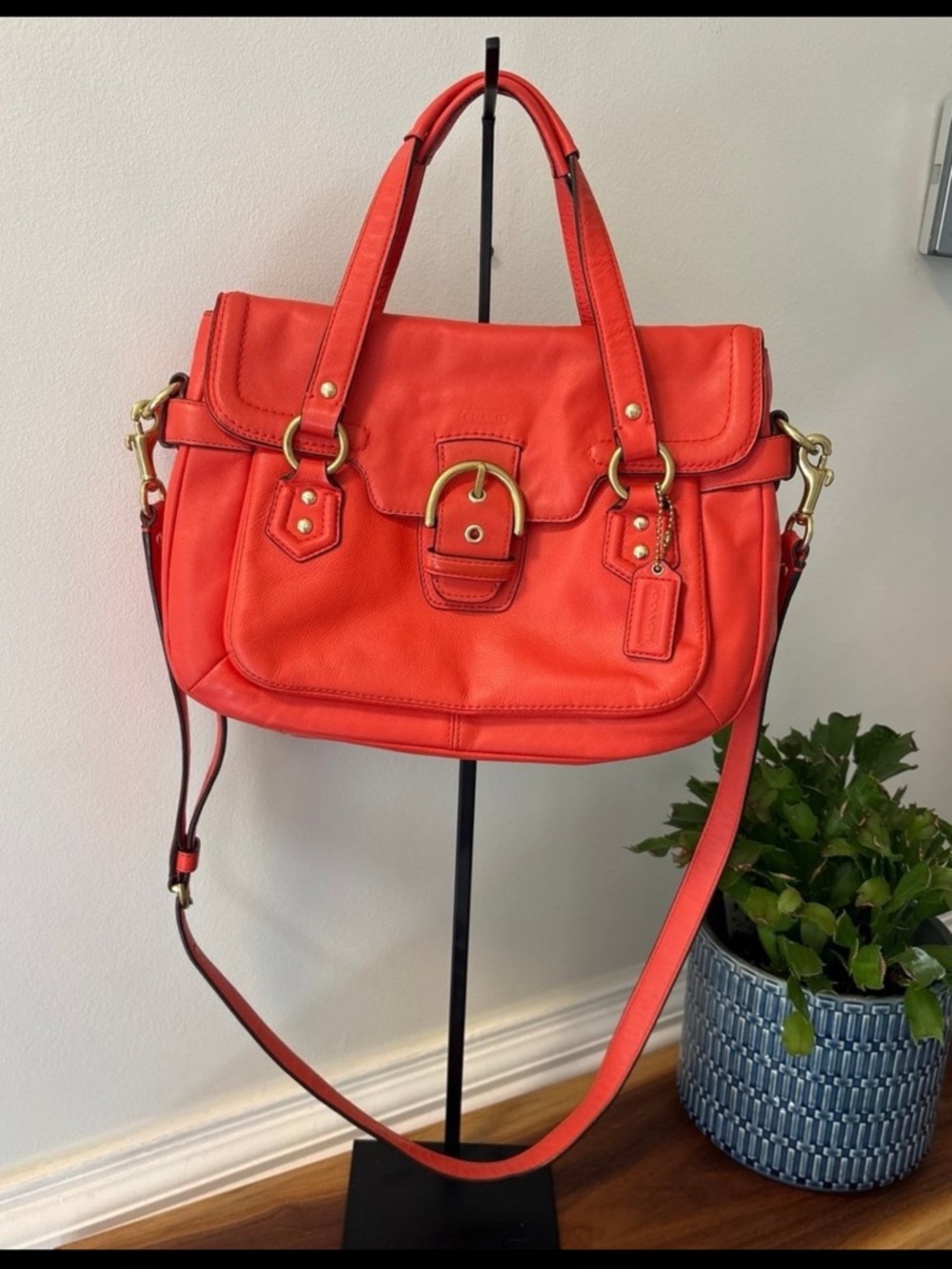 Coach Coral Leather Satchel Handbag with crossbody strap